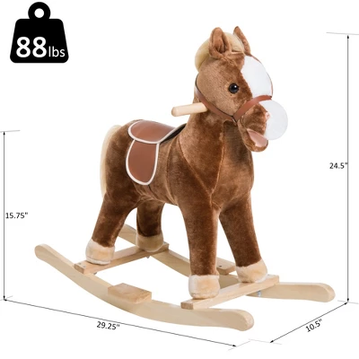 Qaba Kids Plush Toy Rocking Horse Ride On With Realistic Sounds - Brown 4 Qaba Kids Plush Toy Rocking Horse Ride On With Realistic Sounds - Brown - Image 4