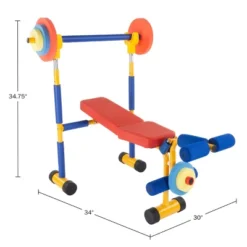 Toy Time Kids' Weight Bench Workout Equipment Set For Beginner Exercise, Weightlifting, And Power Lifting With Leg Press And Barbell