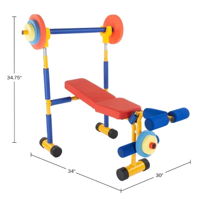 Toy Time Kids' Weight Bench Workout Equipment Set For Beginner Exercise, Weightlifting, And Power Lifting With Leg Press And Barbell 1 Toy Time Kids' Weight Bench Workout Equipment Set For Beginner Exercise, Weightlifting, And Power Lifting With Leg Press And Barbell