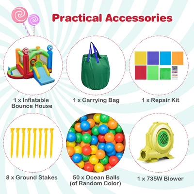 Costway Candy Land Theme Kids Inflatable Bounce Castle With 735W Air Blower Indoor Outdoor 9 Costway Candy Land Theme Kids Inflatable Bounce Castle With 735W Air Blower Indoor Outdoor - Image 9