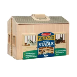Melissa & Doug Fold And Go Wooden Horse Stable Dollhouse With Handle And Toy Horses (11 Pc)