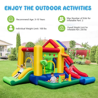 Costway Colorful Rainbow Kids Inflatable Bounce Castle With 50 Ocean Balls & 735W Blower 4 Costway Colorful Rainbow Kids Inflatable Bounce Castle With 50 Ocean Balls & 735W Blower - Image 4