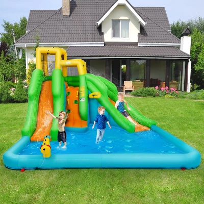 Inflatable Water Park Bounce House Two-Slide Bouncer W/Climbing Wall&480W Blower 2 Inflatable Water Park Bounce House Two-Slide Bouncer W/Climbing Wall&480W Blower - Image 2
