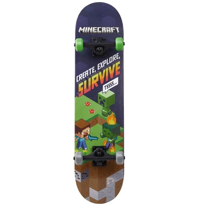 Minecraft 31" Skateboard With Non-slip Grip Tape, Wheels With Aluminum Trucks And ABEC 5 Bearings 1 Minecraft 31" Skateboard With Non-slip Grip Tape, Wheels With Aluminum Trucks And ABEC 5 Bearings