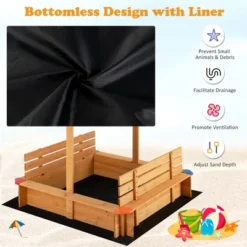 Costway Kids Wooden Sandbox W/ Canopy & 2 Bench Seats Bottom Liner For Outdoor -LITTLE TIKES Shop GUEST 476fa459 9e53 4891 bcc8 131335708b51