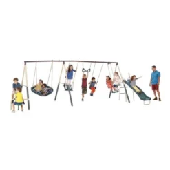 XDP Recreation Deerfield Swing Set,10 Child Capacity Backyard Playground W/ Slide, See-Saw, Trapeze Swing, Fun-Glidr, Swing Seat, & Stand N Swing -LITTLE TIKES Shop GUEST 47f07471 afee 4c4b 9420 7d1e5bcd6671