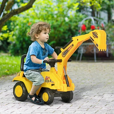 HOMCOM Ride On Excavator Pull Cart, Kids Digger Ride On Truck With Horn, Storage, Sit And Scoot Pretend Play Toy Construction Car, Ages 18M+ 2 HOMCOM Ride On Excavator Pull Cart, Kids Digger Ride On Truck With Horn, Storage, Sit And Scoot Pretend Play Toy Construction Car, Ages 18M+ - Image 2