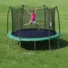 Skywalker Trampolines 12 Foot UV Protected Weather Resistant Round Outdoor Backyard Trampoline With 360 Degree Safety Enclosure Net Ages 6 & Up, Green