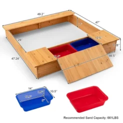Costway Kids Wooden Sandbox W/ Bench Seats & Storage Boxes Children Outdoor Playset -LITTLE TIKES Shop GUEST 49407fd5 8049 458c b66e e2e3dc40ba69