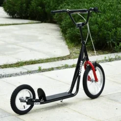 Aosom Teens Youth Kick Scooter Adjustable Handlebar Ride On Toy For 5+ W/ Front And Rear Dual Brakes Inflatable Wheels