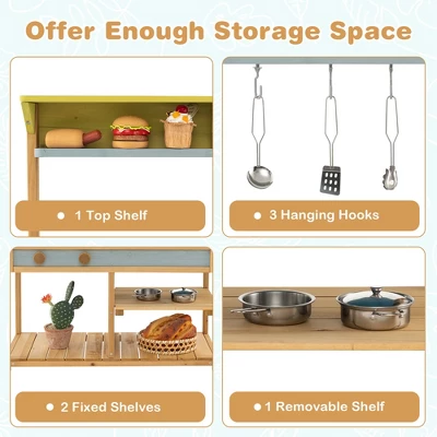 Costway Wooden Play Kitchen Set, Outdoor Kid's Mud Kitchen With Faucet & Water Box 8 Costway Wooden Play Kitchen Set, Outdoor Kid's Mud Kitchen With Faucet & Water Box - Image 8