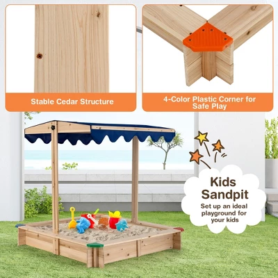 Costway Kids Wooden Sandbox With Height Adjustable & Rotatable Canopy Outdoor Playset 6 Costway Kids Wooden Sandbox With Height Adjustable & Rotatable Canopy Outdoor Playset - Image 6