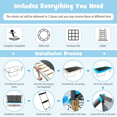 Costway 8 X 14 FT Rectangular Recreational Trampoline W/ Safety Enclosure Net Ladder Outdoor 5 Costway 8 X 14 FT Rectangular Recreational Trampoline W/ Safety Enclosure Net Ladder Outdoor - Image 5