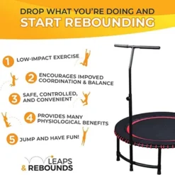 LEAPS & REBOUNDS 40" Adjustable Height Steel Stabilizer Bar Attachment For All Mini Fitness Workout Trampolines, Accessory Only