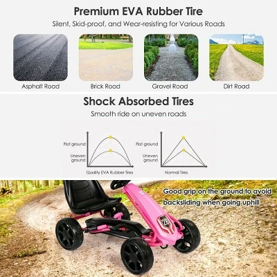 Go Kart Pedal Car Kids Ride On Toys Pedal Powered 4 Wheel Adjustable Seat Pink/Black 5 Go Kart Pedal Car Kids Ride On Toys Pedal Powered 4 Wheel Adjustable Seat Pink/Black - Image 5