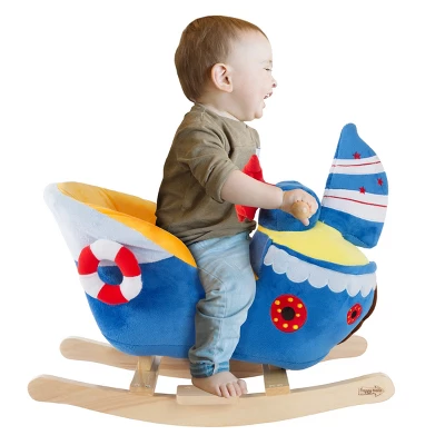 Toy Time Kids' Soft Fabric-Covered Wood Ride-On Rocking Ship Toy 5 Toy Time Kids' Soft Fabric-Covered Wood Ride-On Rocking Ship Toy - Image 5