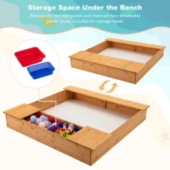 Costway Kids Wooden Sandbox W/ Bench Seats & Storage Boxes Children Outdoor Playset -LITTLE TIKES Shop GUEST 5abbb475 5618 48e7 9a38 41a688bfe37b