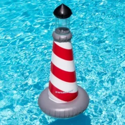 Swimline 43.5” LED Red And White Striped Lighthouse Swimming Pool Float