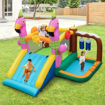 Costway Flamingo-Themed Bounce Castle 7-in-1 Kids Inflatable Jumping House 1 Costway Flamingo-Themed Bounce Castle 7-in-1 Kids Inflatable Jumping House