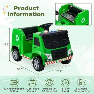 Costway 12V Recycling Garbage Truck Electric Ride On Toy Remote W/Recycling Accessories 2 Costway 12V Recycling Garbage Truck Electric Ride On Toy Remote W/Recycling Accessories - Image 2