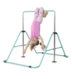HearthSong Kids 2-in-1 Adjustable Gymnastics Training Bar And Ring Set With Five Height Settings
