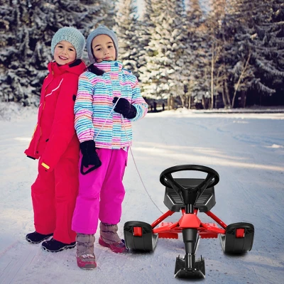 Costway Kids Snow Racer Sled Steering Wheel Double Brakes Pull Rope 2 Costway Kids Snow Racer Sled Steering Wheel Double Brakes Pull Rope - Image 2