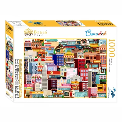 Brain Tree - Crowded 1000 Piece Puzzles For Adults-Jigsaw Puzzles-With 4 Puzzle Sorting Trays- Random Cut - 27.5"Lx19.5"W 1 Brain Tree - Crowded 1000 Piece Puzzles For Adults-Jigsaw Puzzles-With 4 Puzzle Sorting Trays- Random Cut - 27.5"Lx19.5"W