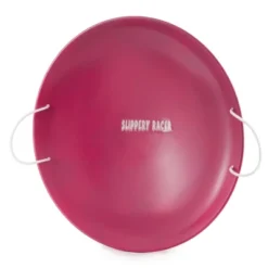 Slippery Racer ProDisc 26 Inch Heavy Duty Aluminum Iron Alloy Metal Kids Winter Saucer Snow Sled W/ Dual Riveted Soft Grip Rope Handles, Pink (2 Pack)