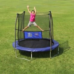 Skywlker Trampolines 8' Round Jump-N-Toss Trampoline With Enclosure - Blue