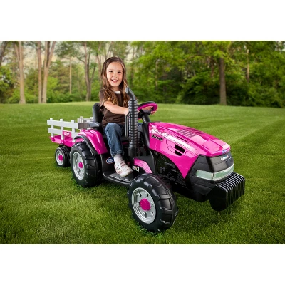 Peg Perego 12V Case IH Magnum Tractor With Trailer Powered Ride-On - Pink 1 Peg Perego 12V Case IH Magnum Tractor With Trailer Powered Ride-On - Pink