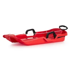 Slippery Racer Downhill Thunder Flexible Kids Toddler Plastic Toboggan Snow Sled With Built In Brake System, Pull Rope, And Handle Grips, Red