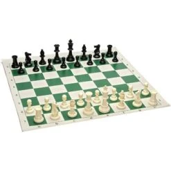 WE Games Tournament Chess Pack - Staunton Pieces With Green Board And Green Tote
