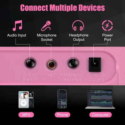 Costway 61-Key Electric Piano Portable Digital Keyboard W/Lighted Key Music Stand Pink 5 Costway 61-Key Electric Piano Portable Digital Keyboard W/Lighted Key Music Stand Pink - Image 5