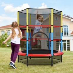 Costway 55'' Kids Trampoline Recreational Bounce Jumper W/Safety Enclosure Net Heavy-duty