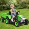 Costway 12V Kids Ride On Tractor With Trailer Ground Loader W/ RC & Lights RedPinkGreen