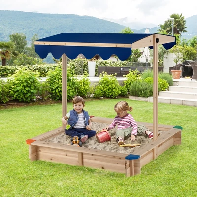 Costway Kids Wooden Sandbox With Height Adjustable & Rotatable Canopy Outdoor Playset 2 Costway Kids Wooden Sandbox With Height Adjustable & Rotatable Canopy Outdoor Playset - Image 2