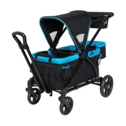 Baby Trend Expedition 2 In 1 Push Or Pull Stroller Wagon Plus With Canopy, Choose Between Car Seat Adapter Or Built In Seating For 2 Children, Blue