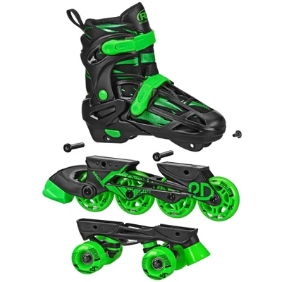 Roller Derby Green Wire Kids' Inline-Quad Combo Skates - Black/Green (3-6) 3 Roller Derby Green Wire Kids' Inline-Quad Combo Skates - Black/Green (3-6) - Image 3