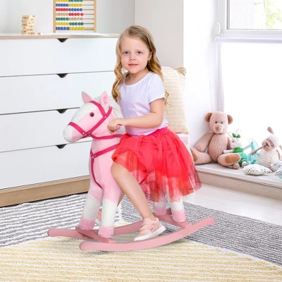Qaba Kids Plush Toy Rocking Horse Pony Toddler Ride On Animal For Girls Pink Birthday Gifts With Realistic Sounds 2 Qaba Kids Plush Toy Rocking Horse Pony Toddler Ride On Animal For Girls Pink Birthday Gifts With Realistic Sounds - Image 2