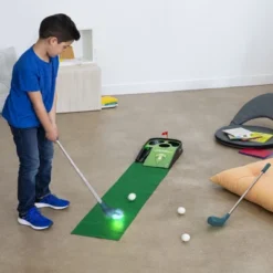 HearthSong Light-Up Indoor Kids' Golf Putting Game With Two Light-Up Putters And Three Golf Balls
