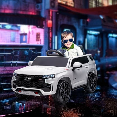 Aosom Licensed Chevrolet TAHOE Electric Car For Kids With Remote Control, 12V Battery Powered Ride On Car With 2 Speeds, Spring Suspension, LED Lights, MP3, Horn, Music, For 3-6 Years Old, White 1 Aosom Licensed Chevrolet TAHOE Electric Car For Kids With Remote Control, 12V Battery Powered Ride On Car With 2 Speeds, Spring Suspension, LED Lights, MP3, Horn, Music, For 3-6 Years Old, White
