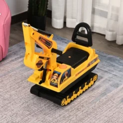 HOMCOM NO POWER Ride On Excavator Toy Tractors Digger Movable Scooter Walker Pretend Play Toddler Construction Truck Basket Storage Yellow