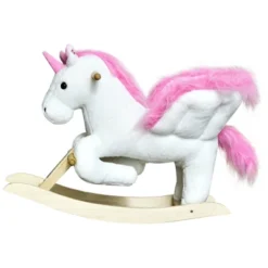 Qaba Kids Rocking Horse, Wooden Plush Ride-On Unicorn Chair Toy With Lullby Song For 18-36 Months Children -LITTLE TIKES Shop GUEST 773a01d1 b839 401f bf75 7e04b91c5a86