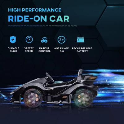 Aosom Kids Ride On Sports Car, 12V Battery Powered Electric Toy, W/ Parent Remote Control, Bluetooth, Horn, Music & LED Headlights Taillights, For 3-6 Years Old, Black 4 Aosom Kids Ride On Sports Car, 12V Battery Powered Electric Toy, W/ Parent Remote Control, Bluetooth, Horn, Music & LED Headlights Taillights, For 3-6 Years Old, Black - Image 4