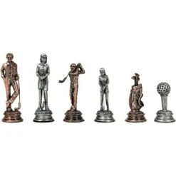 WE Games Golf Chess & Checkers Game Set - Pewter Chessmen & Black Stained Wood Board With Storage Drawers 15 In.
