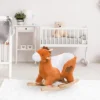 Qaba Kids Ride On Rocking Horse, Plush Animal Toy Sturdy Wooden Rocker With Songs For Boys Or Girls