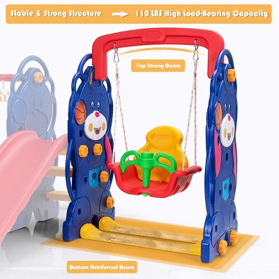 3 In 1 Toddler Climber And Swing Set Kid Climber Slide Playset W/Basketball Hoop 4 3 In 1 Toddler Climber And Swing Set Kid Climber Slide Playset W/Basketball Hoop - Image 4