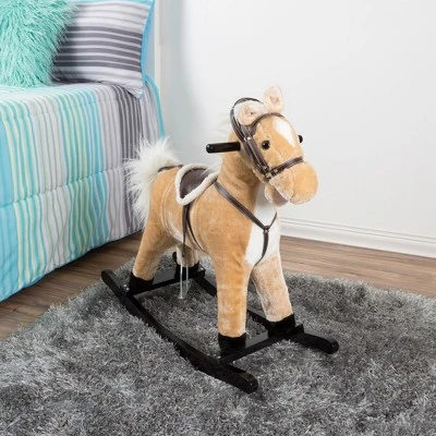 Toy Time Kids Plush Ride-On Rocking Horse On Wooden Rockers With Sounds, Stirrups, Saddle, And Reins - Brown 4 Toy Time Kids Plush Ride-On Rocking Horse On Wooden Rockers With Sounds, Stirrups, Saddle, And Reins - Brown - Image 4
