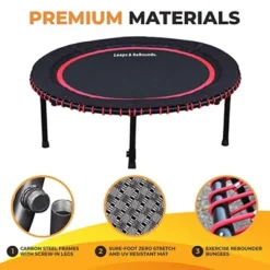 LEAPS & REBOUNDS 48" Round Mini Fitness Trampoline & Rebounder Indoor Home Gym Exercise Equipment Low Impact Workout For Adults, Gray