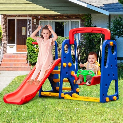 Costway 3 In 1 Junior Children Climber Slide Swing Seat Basketball Hoop Playset 1 Costway 3 In 1 Junior Children Climber Slide Swing Seat Basketball Hoop Playset